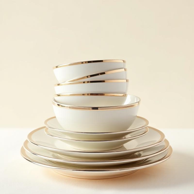 Aparelho de jantar branco com friso prateado
